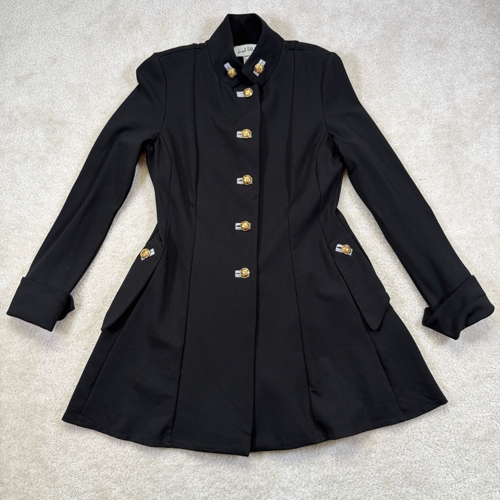 Joseph Ribkoff Long Blazer Womens 10 Black Button Military Jacket Long Sleeve